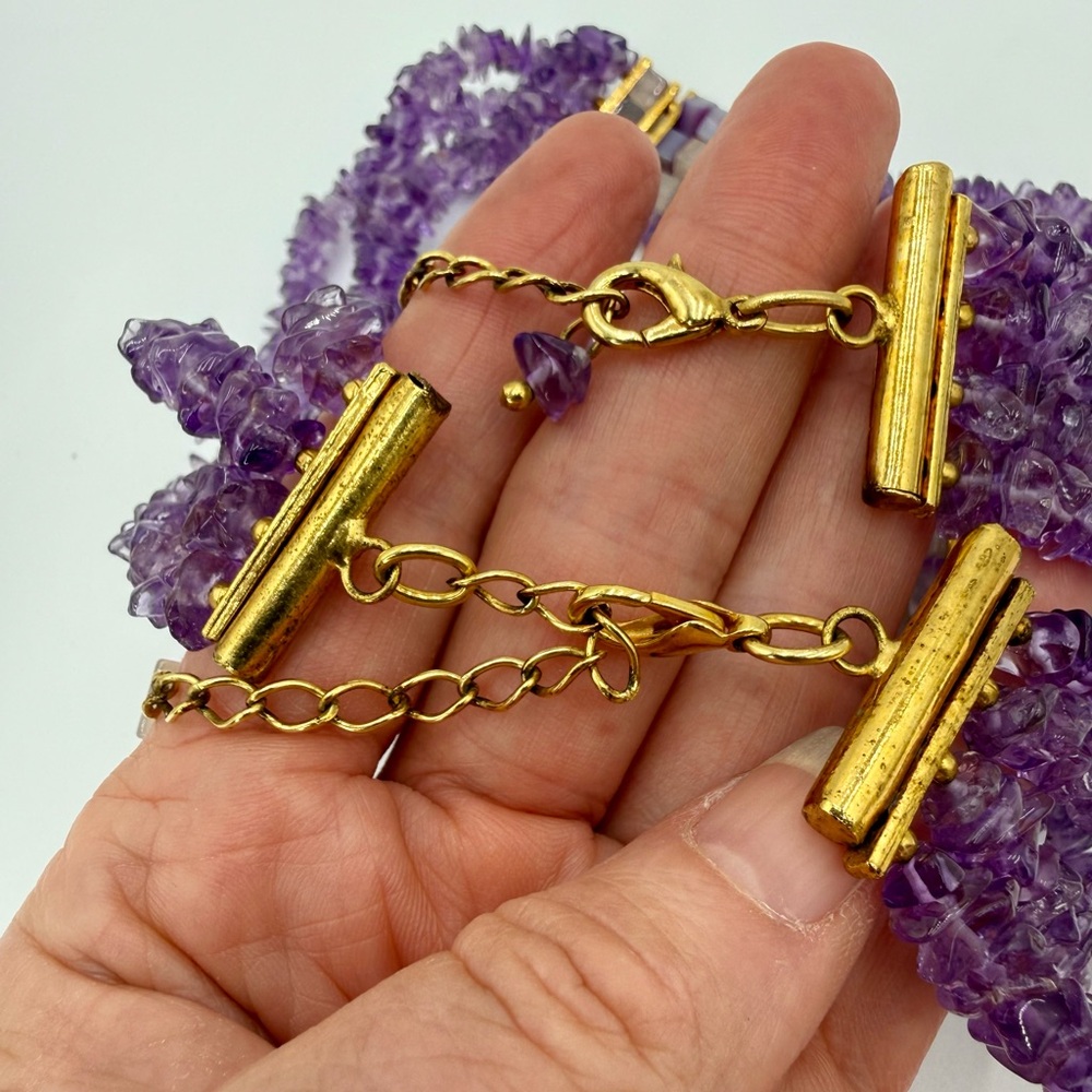 Amethyst Multi Strand Choker Necklace & Bracelet Set Mosaic Agate 161g Stunning - Picture 5 of 17